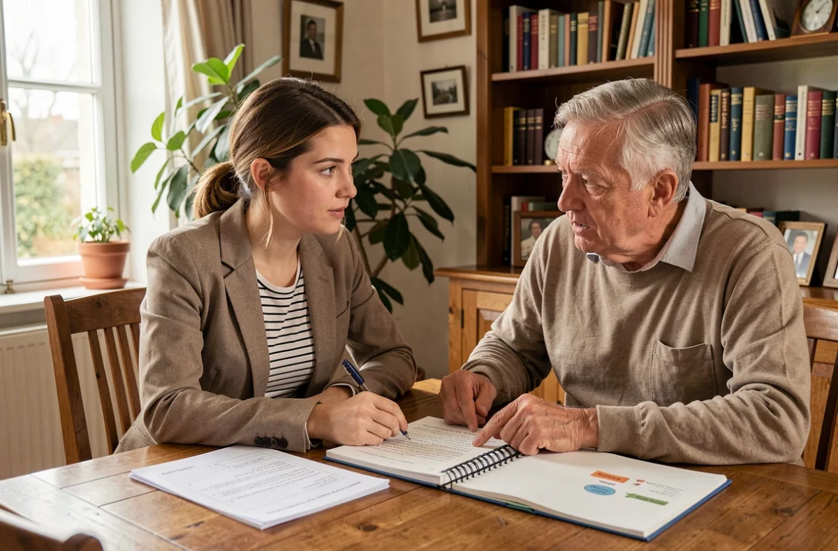 Professeure Adomlingua donnant un cours d'anglais à domicile à un adulte dans son appartement