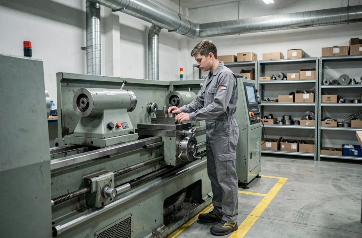 Apprenti technicien en formation sur un tour à commande numérique dans un atelier industriel de l'AFPI Formation