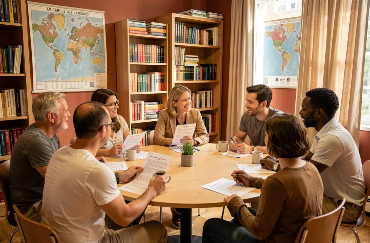 Session de conversation anglaise en cercle au Cercle des Langues avec adultes passionnés