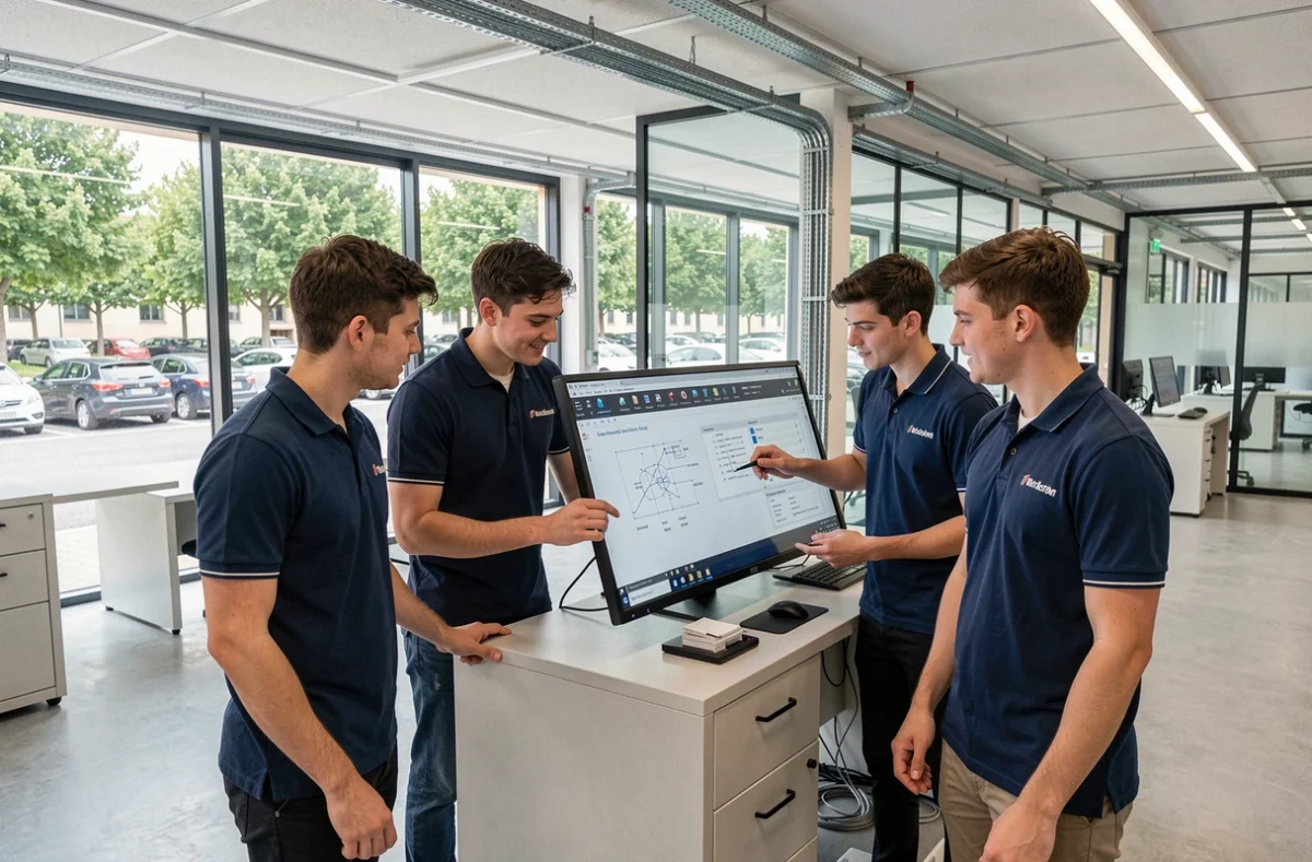 Étudiants en alternance travaillant sur des schémas techniques au CESI Campus Aix-en-Provence