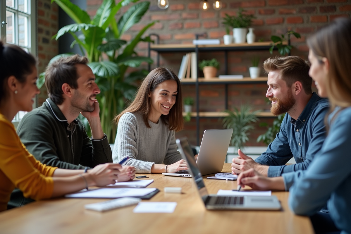 Groupe de professionnels en coworking collaborant