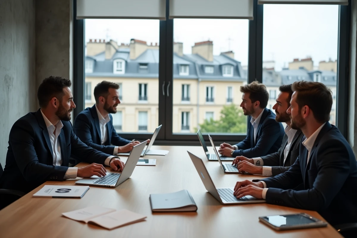Groupe de professionnels du marketing réunis lors d'un événement de formation digitale à Paris dans un espace de co-working moderne
