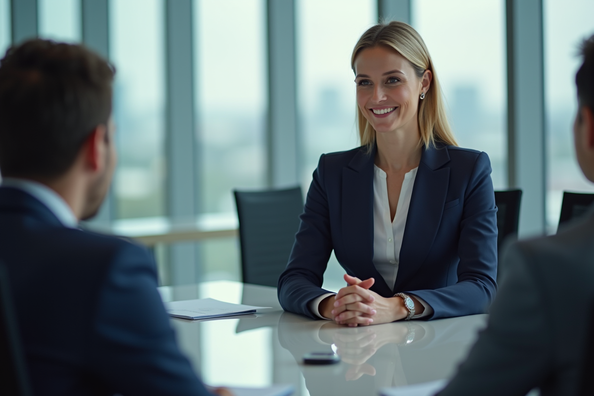 Femme d'affaires en réunion dans un bureau moderne