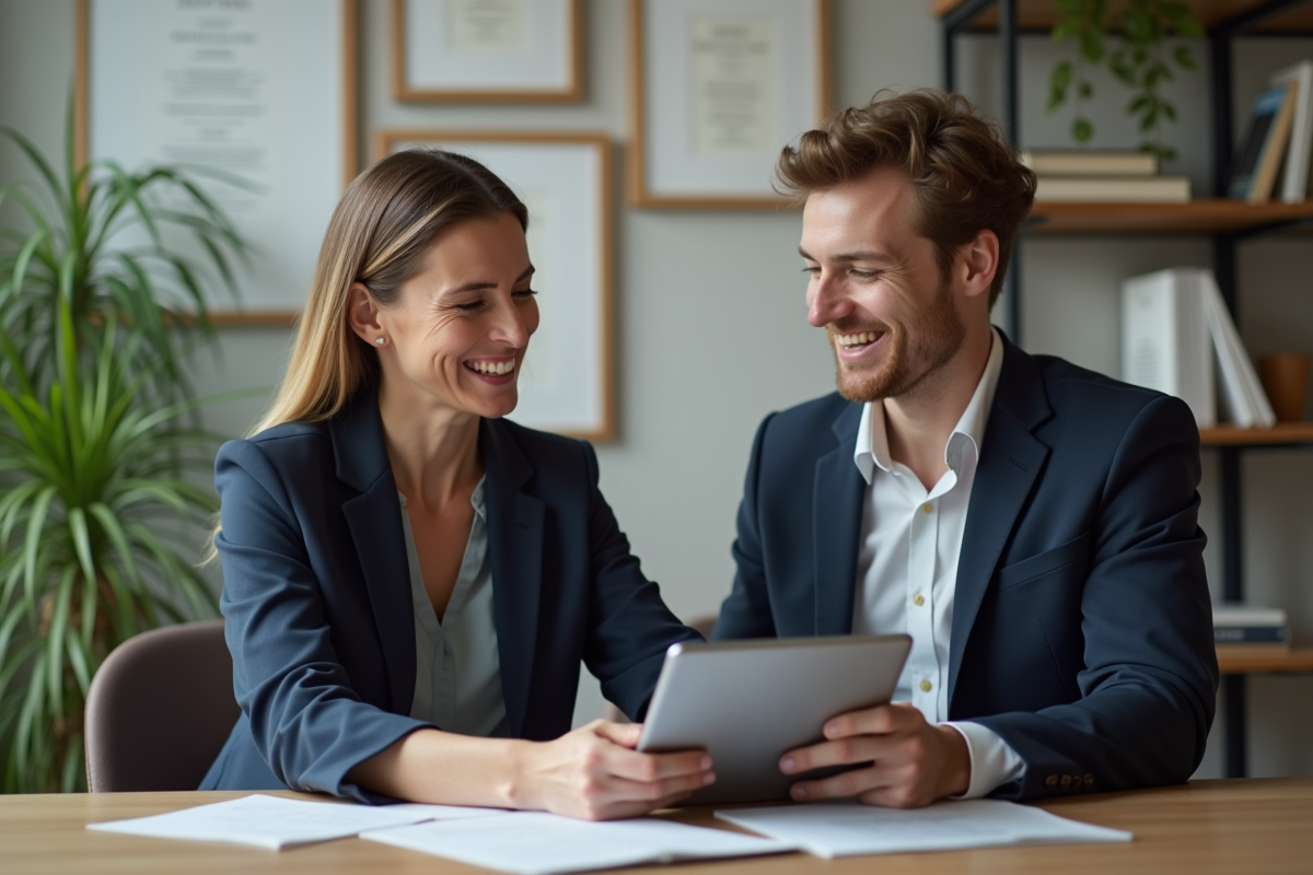 Manager femme en discussion avec un collègue dans un bureau à domicile
