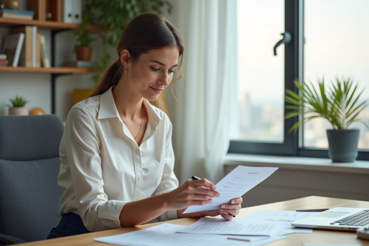Femme au bureau organisant des documents importants