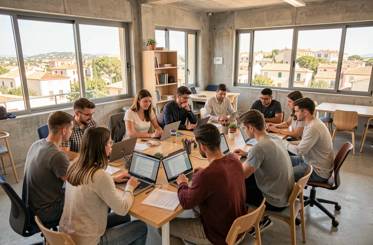 Groupe d'apprentis en formation en alternance dans un centre de formation des Bouches-du-Rhône en 2026