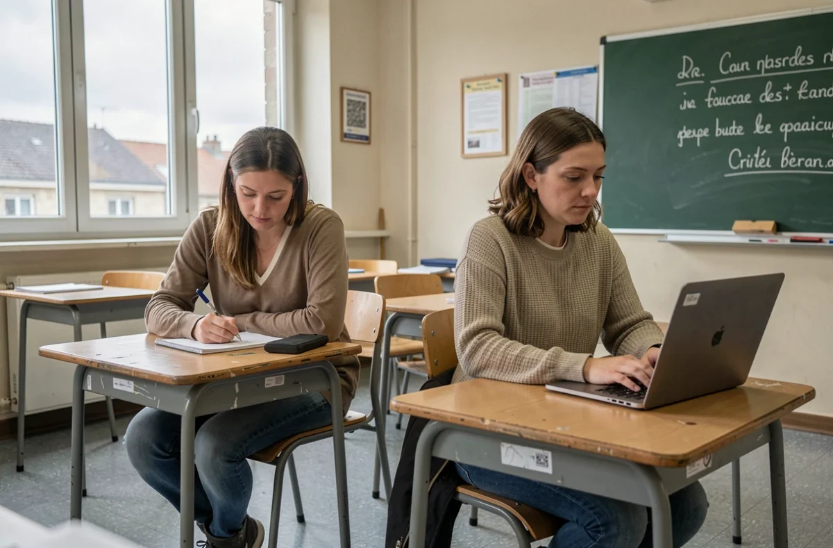 Deux femmes adultes en cours dans une salle de classe du GRETA Grand Littoral, prenant des notes et travaillant sur ordinateur