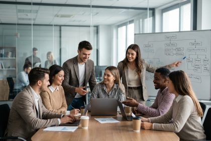 Groupe de jeunes professionnels en réunion d'affaires