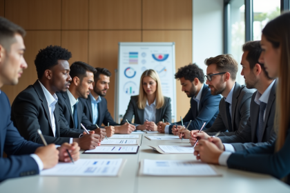 Groupe divers de professionnels en réunion d'affaires
