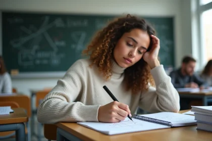 Jeune femme esquissant des flèches vectorielles en classe