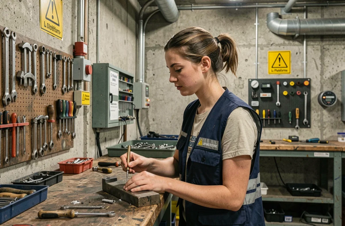 Jeune femme en atelier pratique à La Plateforme Marseille, centre de formation professionnelle
