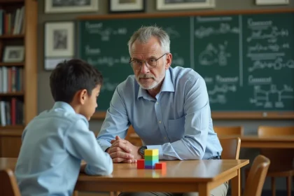 Psychologue observant un jeune participant en laboratoire de psychologie