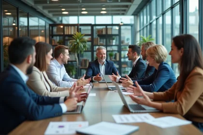 Groupe de professionnels en réunion dans un bureau moderne