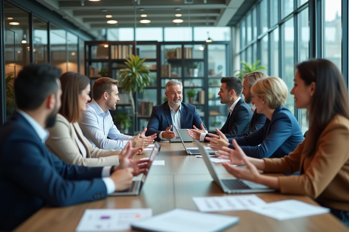Groupe de professionnels en réunion dans un bureau moderne