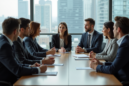 Groupe de professionnels en réunion d'affaires dans un bureau moderne